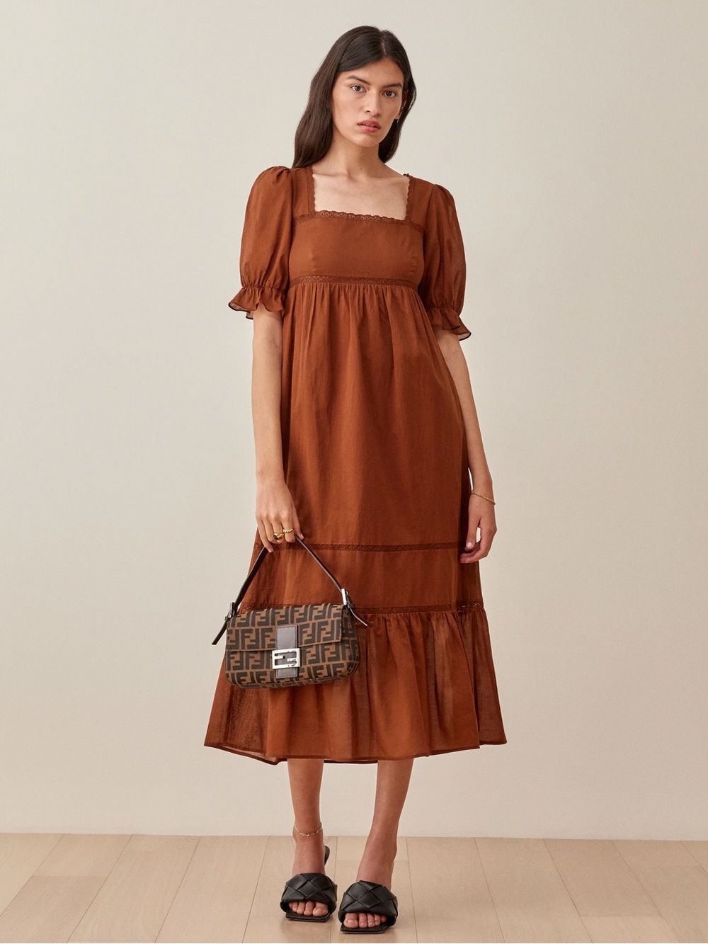 Reformation Bekah Dress XS in Cinnamon Brown